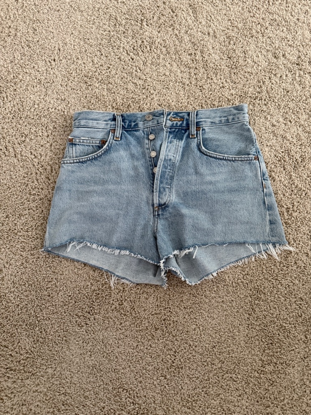 Agolde Light Blue High-Waist Button-Fly Denim Shorts